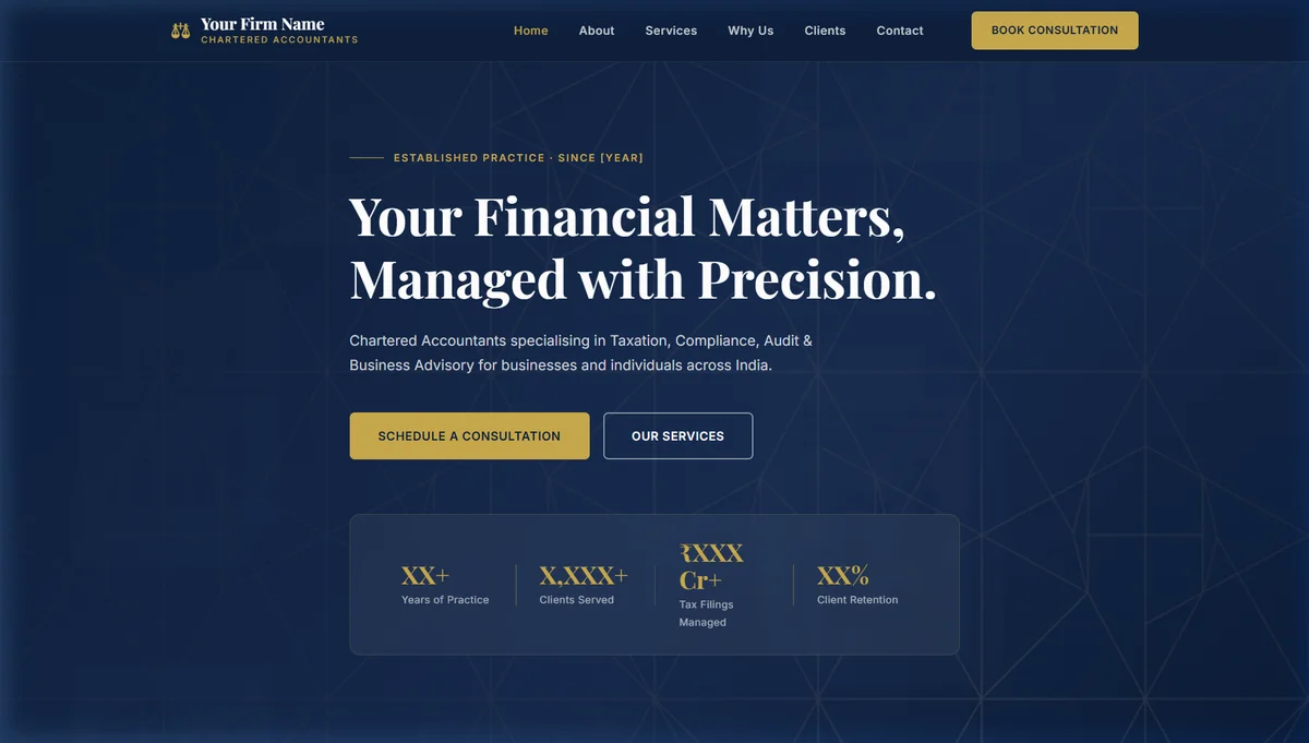 Chartered accountant practice website demo built by RocketForge Digital