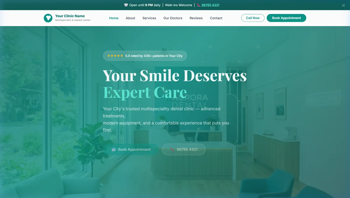 Modern dental clinic website demo built by RocketForge Digital